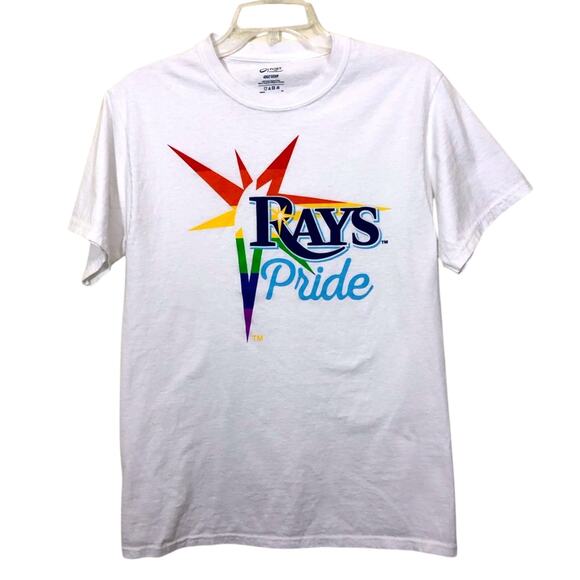 Tampa Bay Rays Pride White Short Sleeve T Shirt Starburst Rainbow Logo - Picture 1 of 12